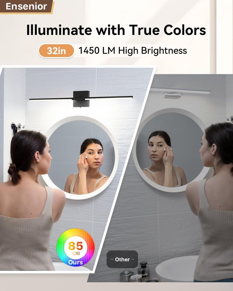 Ensenior Modern Bathroom Vanity Light 32 inch, Built-in Dimmer, 18.5W Dimmable 5CCT Led Bath Lights, Black Bar Vanity Light for Bathroom Mirror Cabinets Bedroom-FCC & ETL Certificated - Image 5